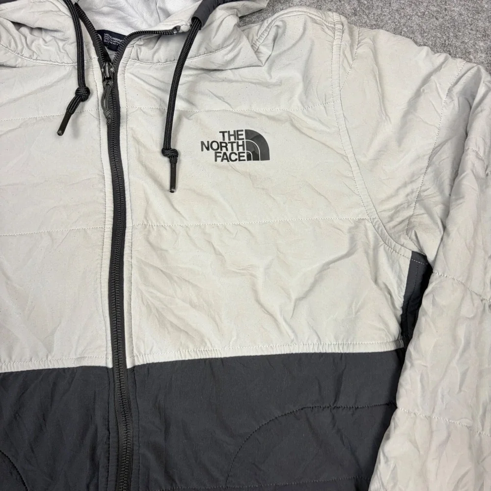 The North Face Mens Grey Black Colorblock Puffer Jacket Hooded Small